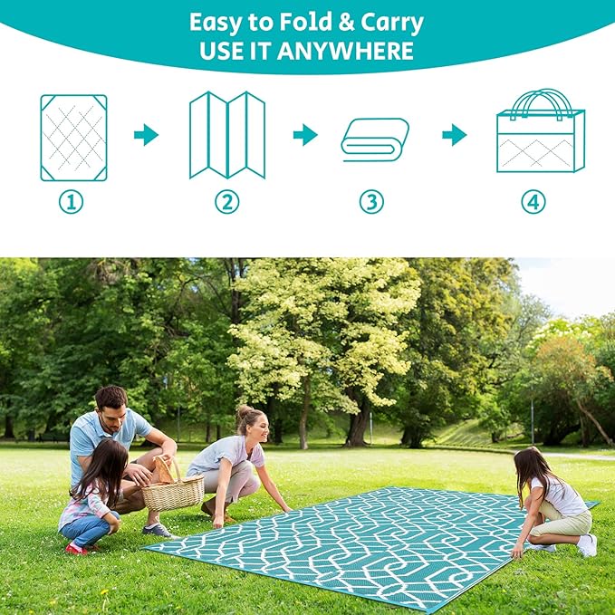 HEBE Outdoor Rug Waterproof 6x9, Reversible Plastic Straw Rug RV Camping Rug, Indoor Outdoor Patio Mat Clearance, Outside Carpet for Porch,Deck,Camper,Balcony,Backyard,Picnic