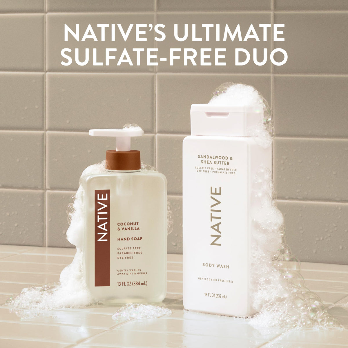 Native Clean Body Wash, Gentle & pH-balanced for Sensitive Skin, 24-Hr Freshness for Women & Men, Vegan & Cruelty-Free, Free of Sulfates, Parabens & Phthalates, Sandalwood & Shea Butter, 36 oz