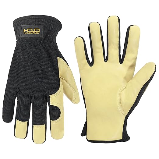 HLDD HANDLANDY Mens Leather Gardening Gloves, Utility Work Gloves for Gardening, Yardwork, Construction, Mechanics