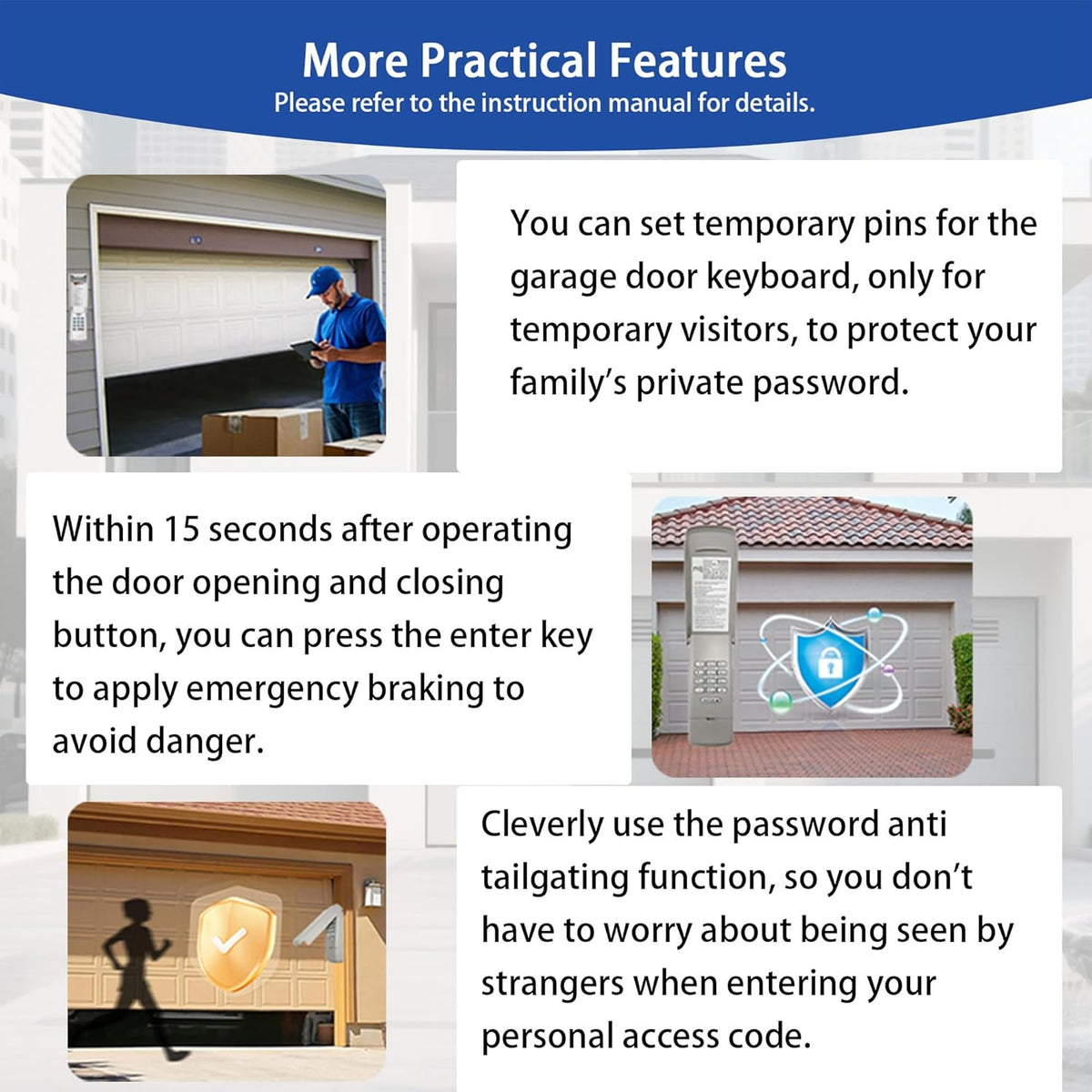 Universal Garage Door Opener Keypad for Liftmaster/Chamberlain/Craftsman/Genie/Linear/Wayne Garage Door Opener Keypad Wireless Keyless Entry Remote with Smart Learn Button or DIP Switch