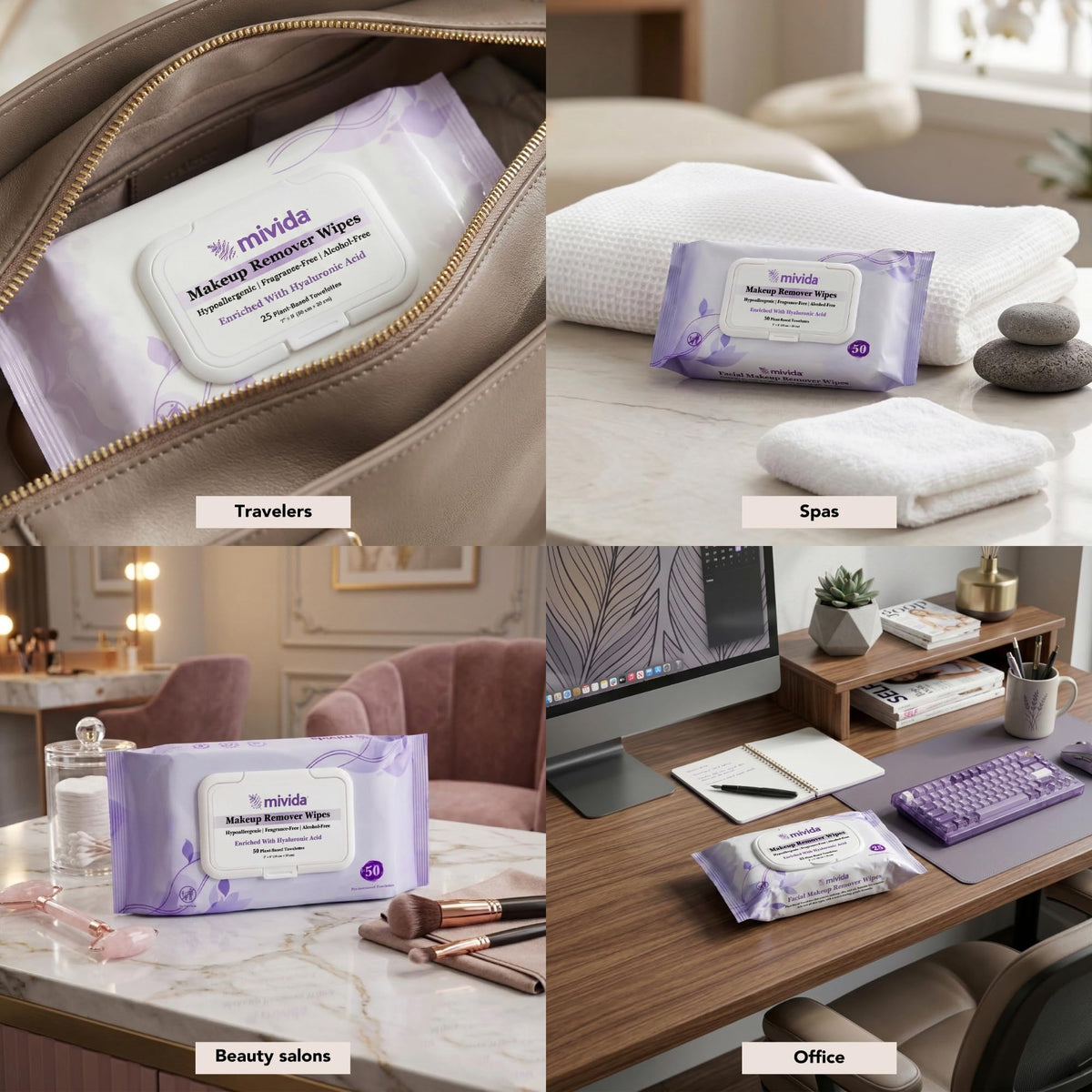 mivida Hypoallergenic Makeup Remover Wipes Bulk with Hyaluronic Acid, Dermatologist Tested, Alcohol & Fragrance Free Make Up Wipes for Sensitive Skin, Make Up Remover (4 Packs x 50 Wipes) 200ct