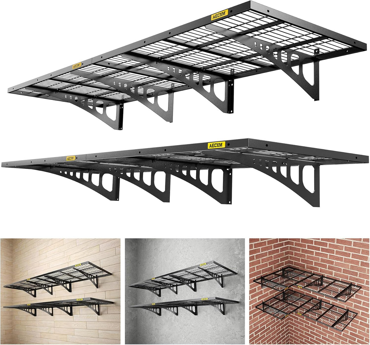 2x3ft 4Pack Wire Shelving Unit Heavy Duty Garage Storage Shelves Wall Mounted Black 1120lbs Load Capacity（24-inch-by-36-inch）