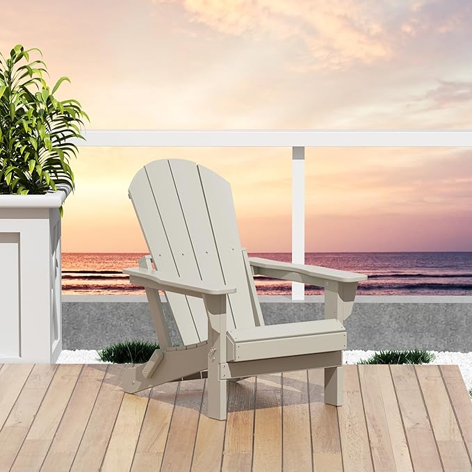 Westin Outdoors Laguna WO Home Outdoor Adirondack Folding Chair Lounger Seat Traditional Retro Home Furniture for Beach, Balcony, Backyard, Lawn, Patio, Pool, Deck, Garden (Sand)