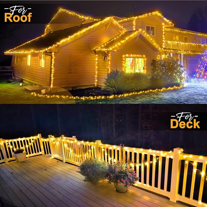 KNONEW 600ft 1500 LED Christmas String Lights Outdoor 8 Lighting Modes & Timer Dimmable Fairy Light Plug in Waterproof for Xmas Roof Yard Tree Wedding Party Holiday Decorations (Warm White)