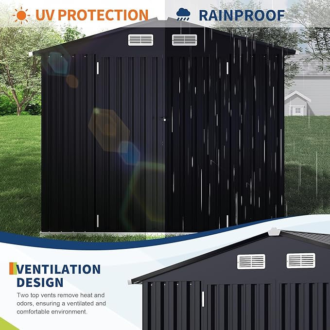 6x8 FT Metal Storage Sheds Outdoor, Metal Yard Sheds MetalGarden Shed Kit, MetalTool Shed with Lockable Door, Utility Buildings with Air Vent for Backyard Garden Patio Lawn