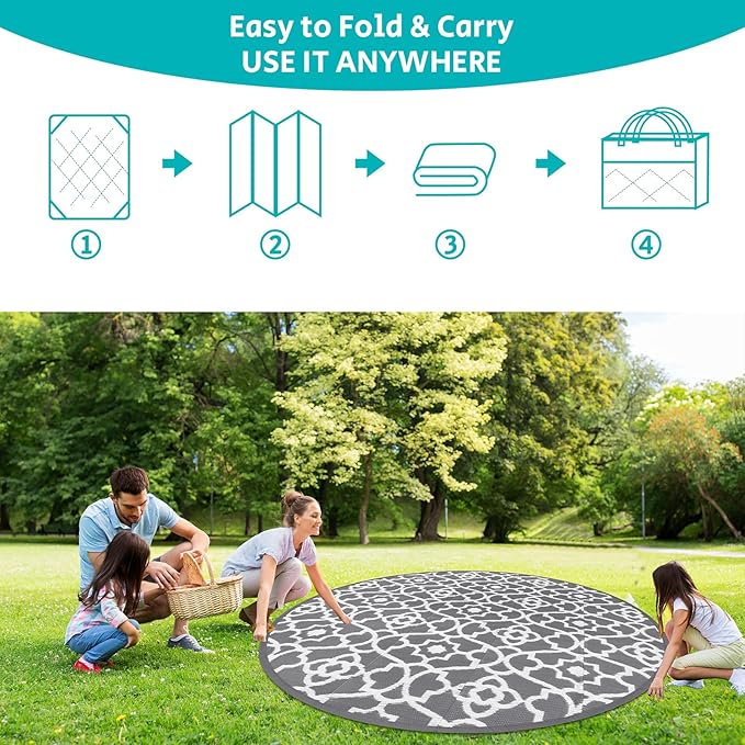 HEBE Outdoor Rug Waterproof 8ft, Plastic Straw Rug Camping Rug, Reversible Outdoor Patio Rugs RV Mat Clearance, Indoor Outside Floor Carpet for Porch,Deck,Camper,Balcony,Backyard