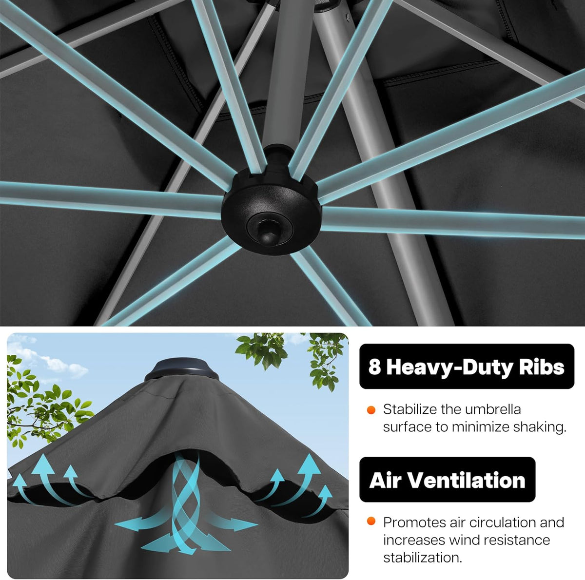 Patio Umbrella, 9' X 12' Outdoor Cantilever Umbrella with 360-degree Rotation for Garden, Deck, Backyard, Pool and Beach, Grey