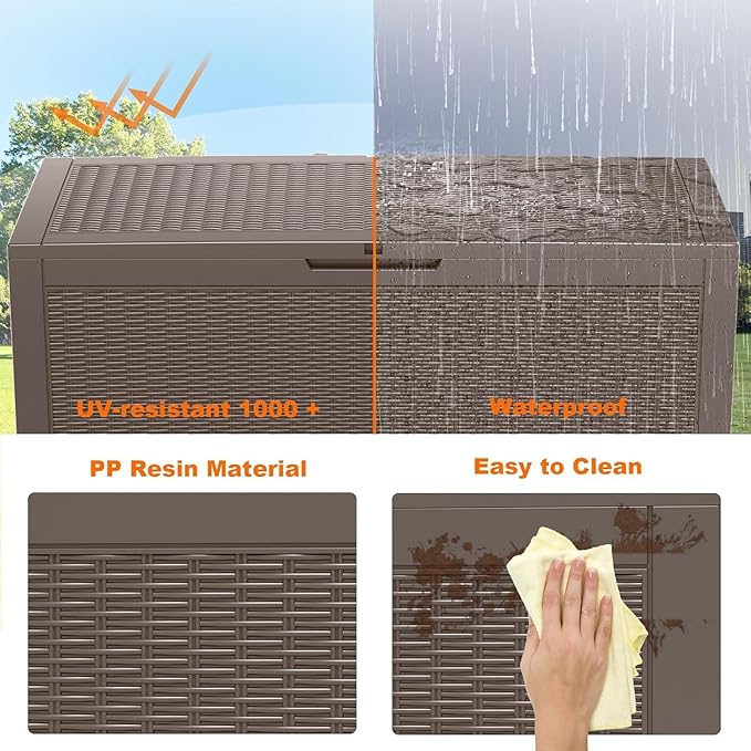 100 Gallon Outdoor Storage Box – Waterproof Deck Box for Garden & Patio,Light Brown