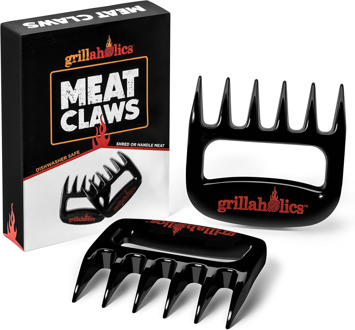 Grillaholics BBQ Meat Shredder Claws - Wolverine Style Ultra-Sharp Blades Quickly Lift Handle & Shred Meats - Best Dishwasher Safe Bear Claw Pulled Pork Meat Shredders in BBQ Grill Accessories (Black)