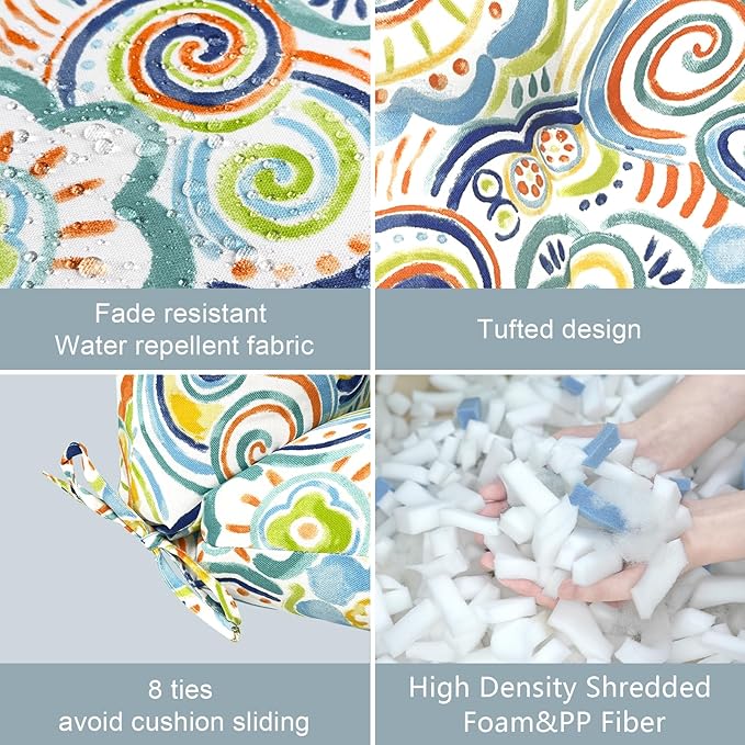 LVTXIII Outdoor Seat/Back Chair Cushion Patio Tufted High Back Cushion, Seasonal Replacement Rocking Chair Cushion with Ties (22” W x 20D”, Set of 2, Flower Blue)