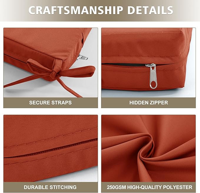 24x24 Inch Outdoor Cushions for Patio Furniture, Waterproof Outdoor Chair Cushions w/Fade-Resistant, Removable & Machine-Washable Covers, Deep Seat Sofa/Couch Pad Replacement – Set of 4, Rust