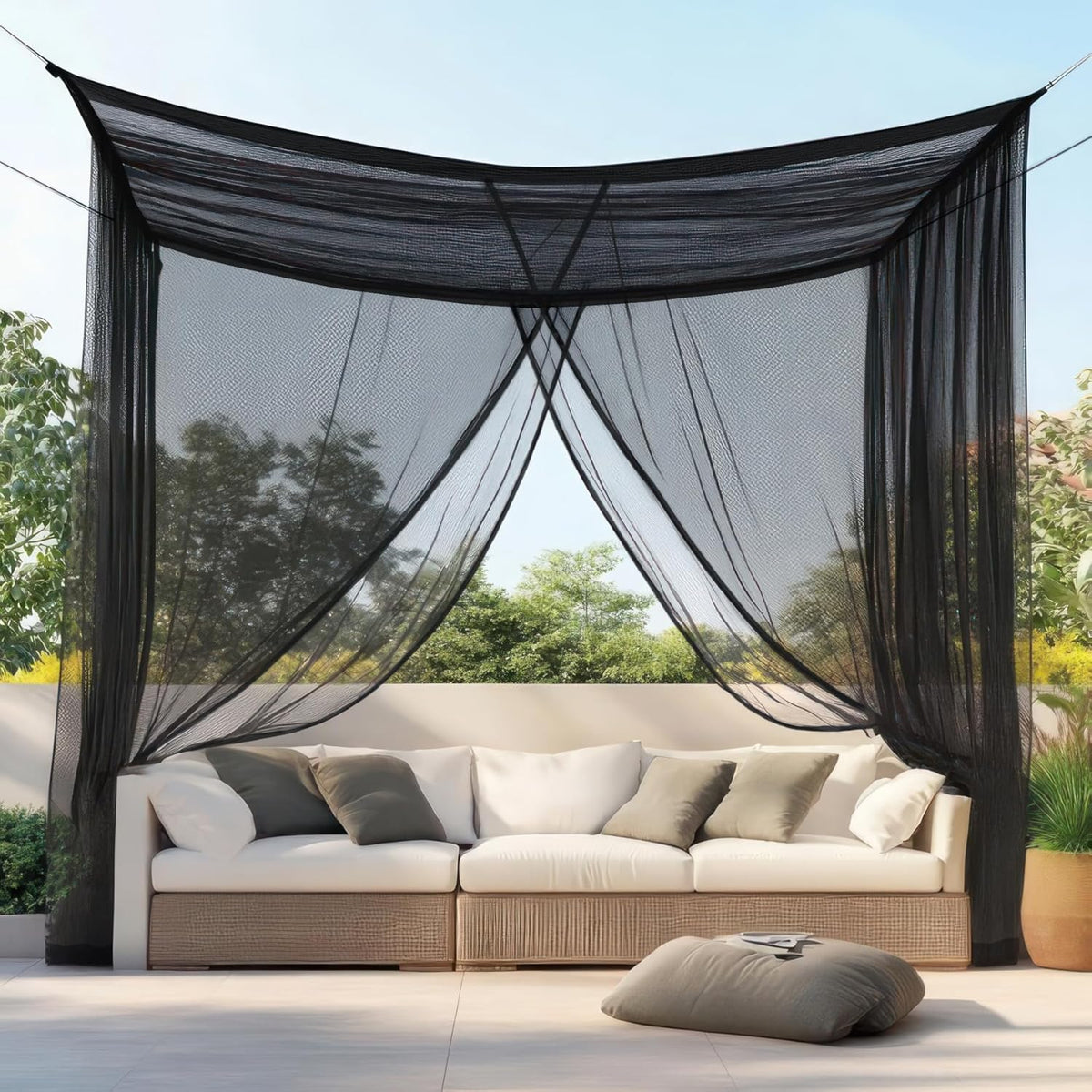 Mosquito Net for Patio 13 x 10 FT | Very Large Sizes & Fabric Designed for Outdoors | Insect House Screen Netting for Gazebo, Porch & Garden Terrace | Black Outside Canopy Bug Protection