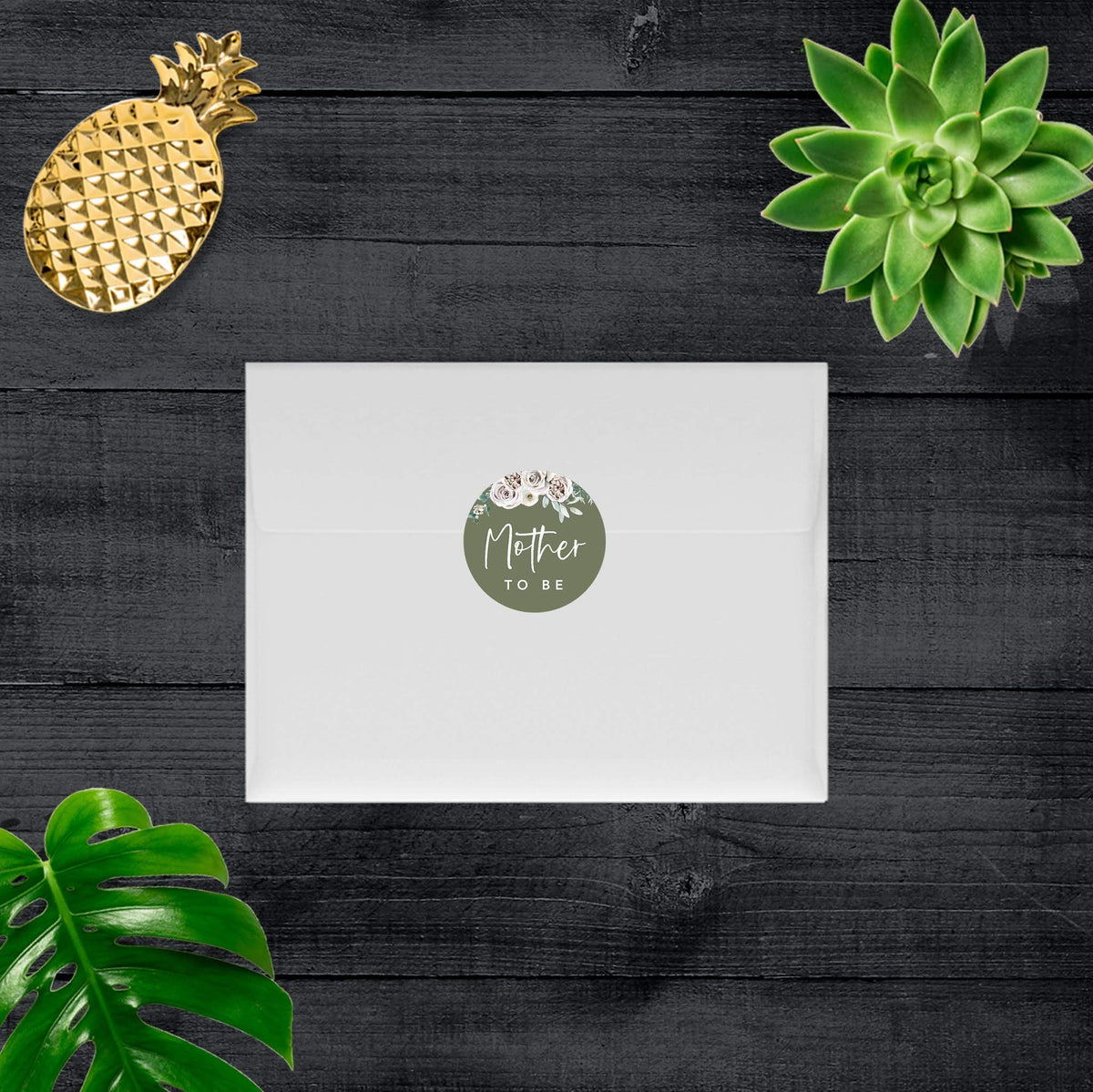 Andaz Press Sage Green with Cream Floral Blossoms Fall Baby Shower Party Collection, Chocolate Drop Label Stickers Trio, Mommy to Be, Floral Bouquet