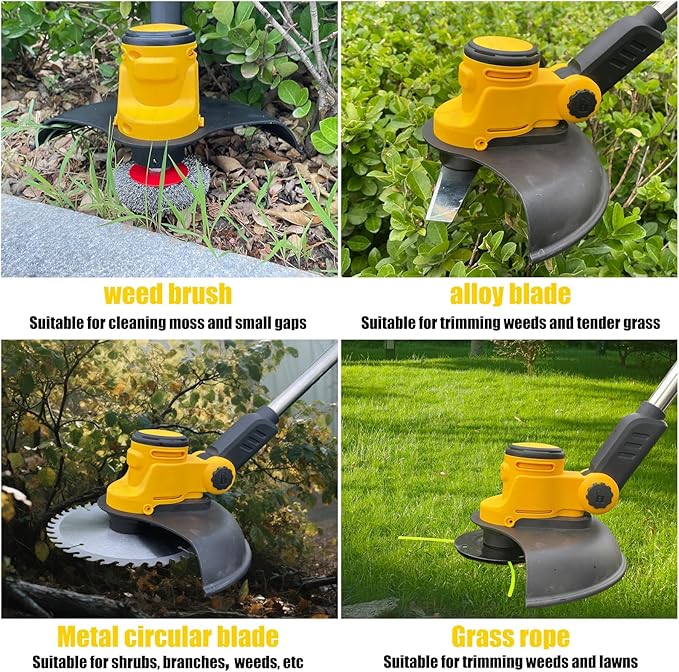 Electric Weed Wacker Cordless for Dewalt 20 V Battery, 4-in-1 Battery-Powered Mower, Lightweight Cordless Weeder for Lawn, Yard and Brush Mowing (Battery Free, Yellow)