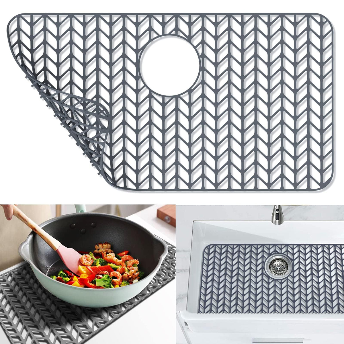 JOOKKI Sink Protectors for Kitchen Sink26"x14"Rear Drain kitchen Sink Mat