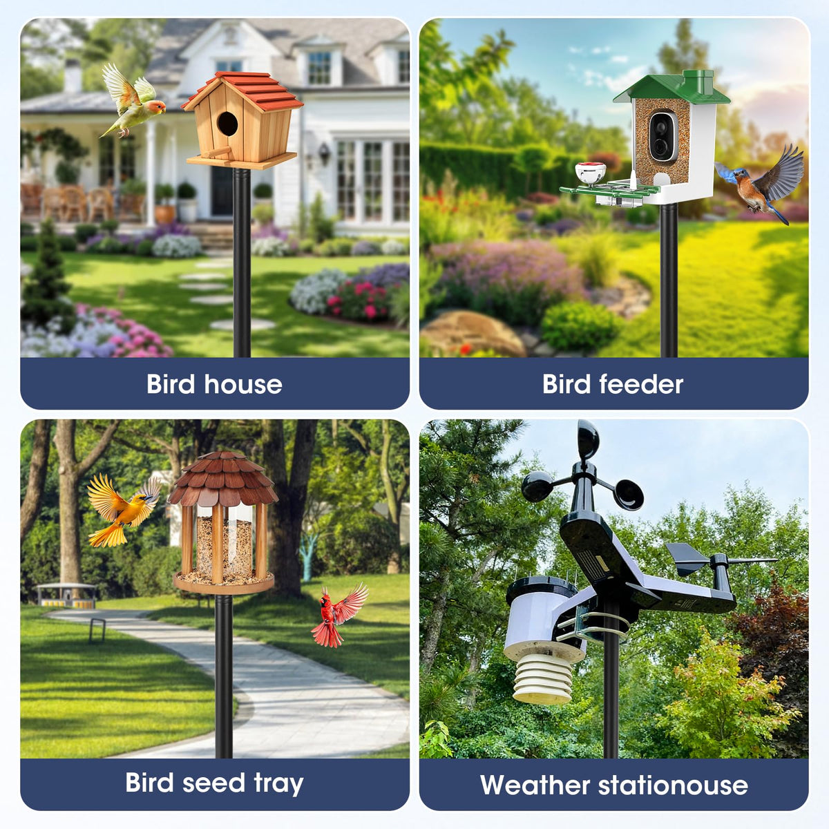 Smart Bird Feeder Pole Stand, 79 Inch Heavy Duty Bird House Pole for Outdoors Adjustable Mounting Pole for Smart Bird Feeder with 1 Inch Dia Bird Feeder Post Weather Station, Black
