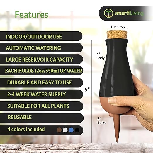 Ollas (Set of 4) | 12oz Terracotta Plant Watering Globes - Self Watering Planter Insert - Automatic Plant Watering Devices | Vacation Watering Pots for Indoor & Outdoor Plants