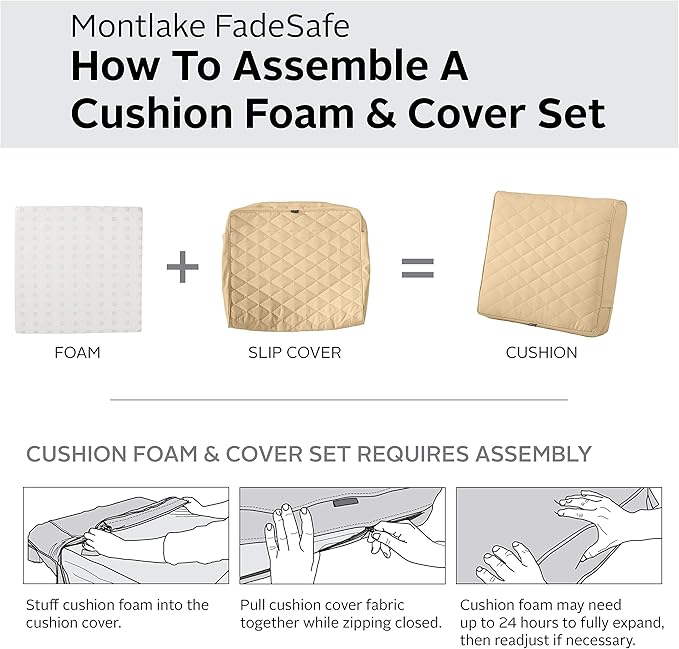 Classic Accessories Montlake FadeSafe Water-Resistant 21 x 20 x 4 Inch Wide Back Patio Quilted Lounge Cushion, Chamomile