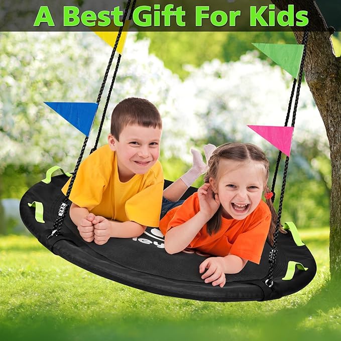 Tree Swing, Saucer Flying Swing 40 Inch for Kids, 900lbs Weight Capacity, with Adjustable Hanging Straps, Swing Sets for Backyard, for Indoor and Outdoor Playground, Black