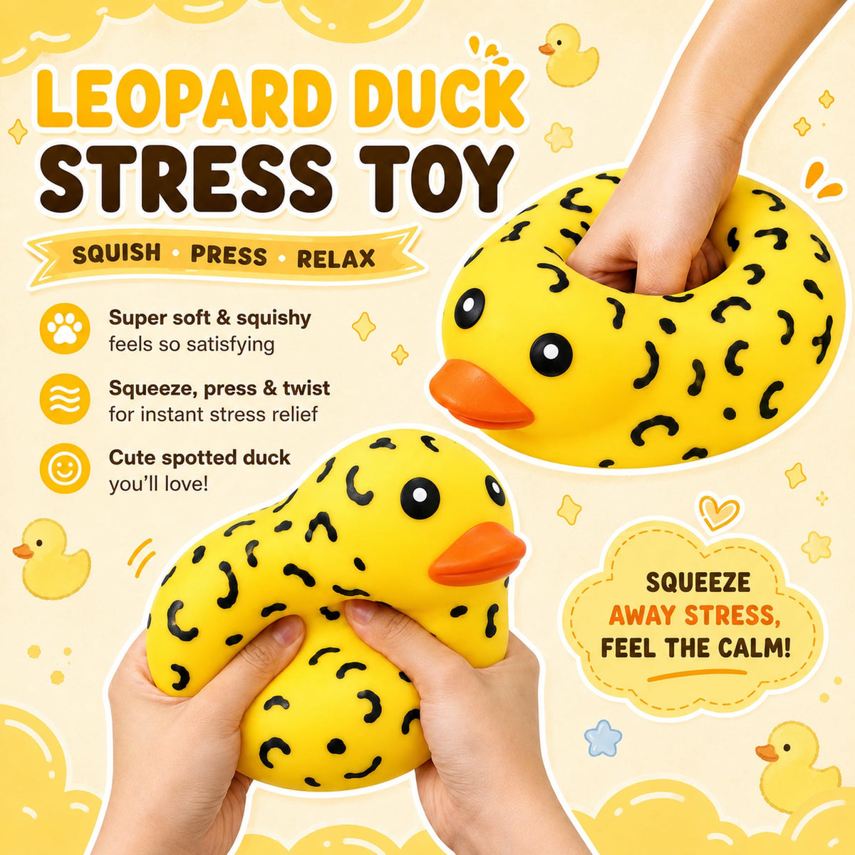 Jumbo Duck Squishy, Giant Soft Slow Rising Duck Stress Relief Squeeze Toy