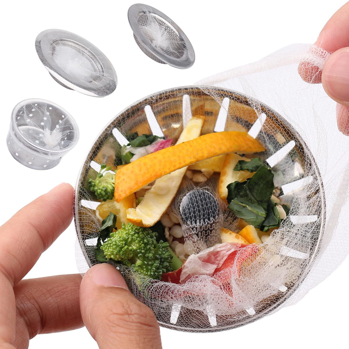CHIAOJIHE 400 Pack Disposable Drain Covers, Disposable Sourdough Mesh Sink Strainer Pouches, Drain Catcher Mesh Cover Nets One Use Sourdough for Kitchen Sink, Kitchen and Bathroom Strainer Pouches