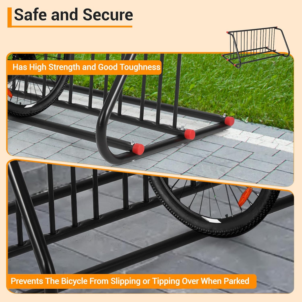 10 Holders Commercial Grid Bike Racks, 60" Length Outdoor Bike Rack, Powder Coated Steel Floor Bike Rack for Garages, Stores, Schools & Universities