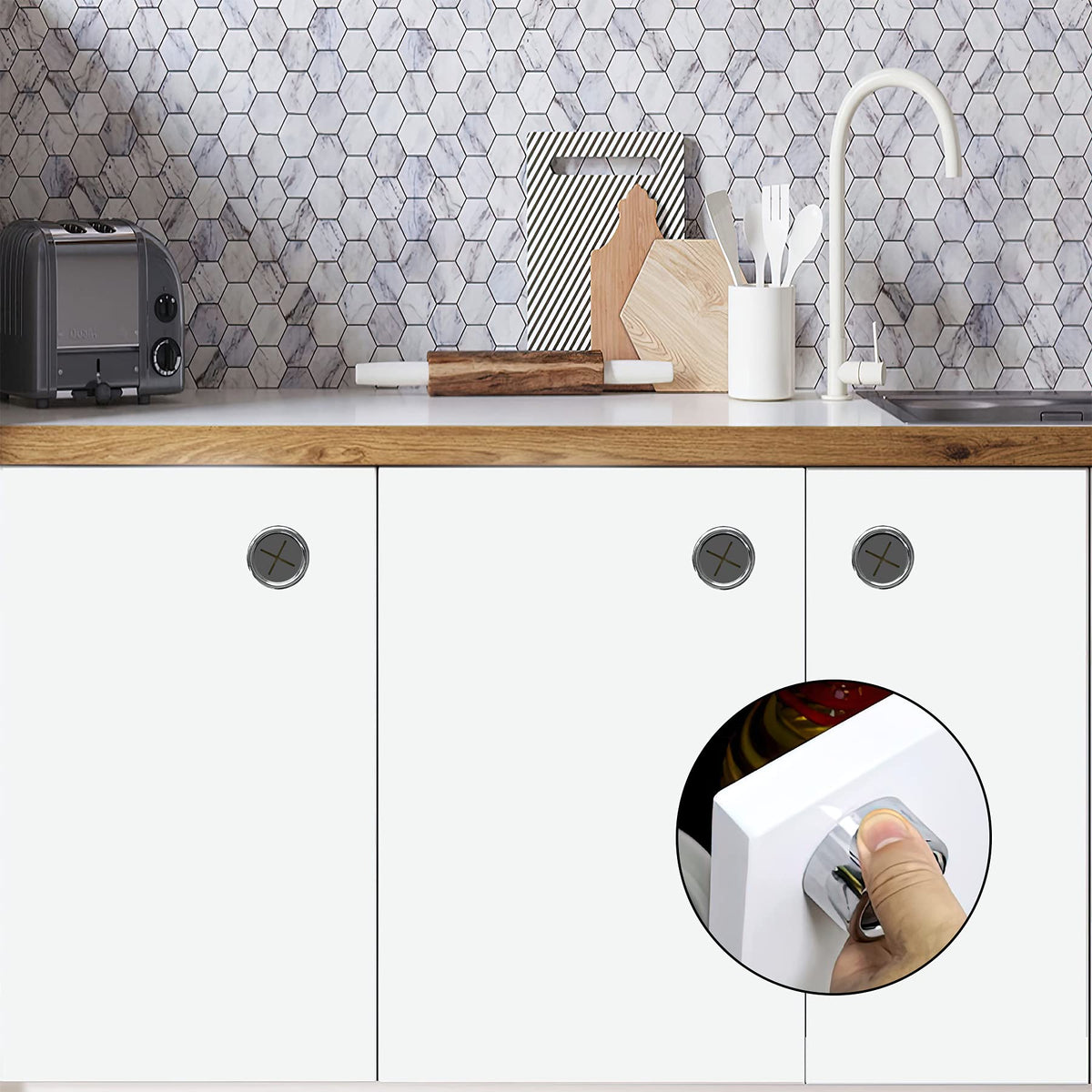 Philbinden 3 Pieces Kitchen Towel Hooks Round Adhesive Dish Towel Hook Premium Chrome Finish & Easy Installation Wall Mount Hand Towel Hook Ideal as Bathroom, Shower or Outdoor Towel Holders