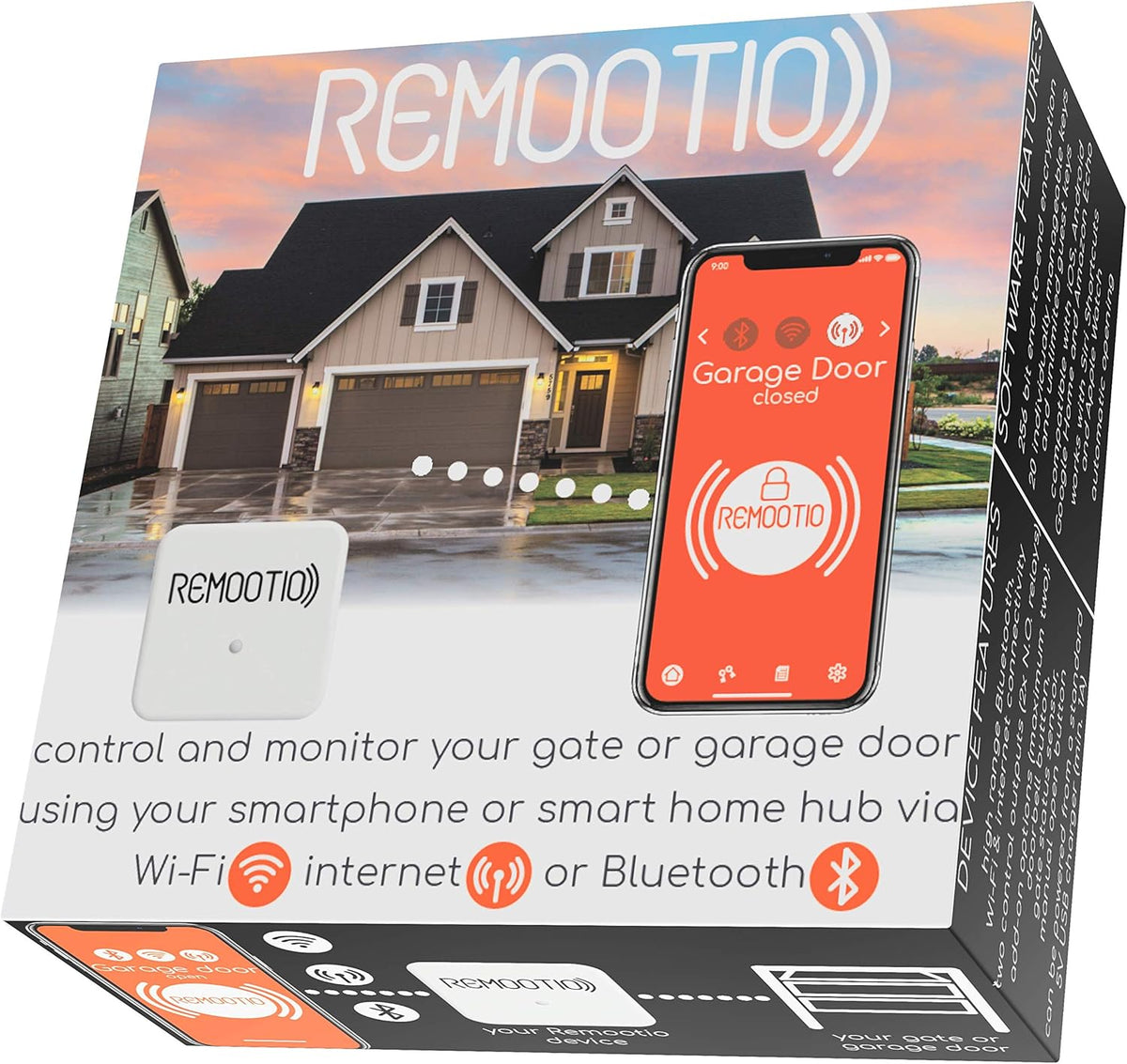 2 WiFi and Bluetooth Smart Garage Door opener with iOS and Android App, Apple Home (HomeKit), Amazon Alexa, Google Home, SmartThings, Siri Shortcuts compatible. With sensor and power adapter.