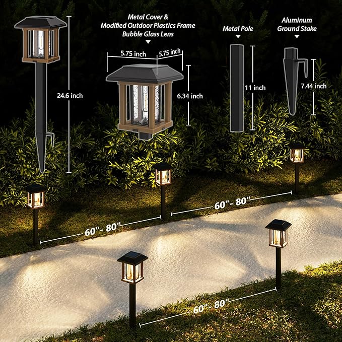 XMCOSY+ Solar Lights Outdoor Waterproof IP65, 25 LM Garden Light for Yard Pathway, Dual-Tone LED Lights with Seed Glass Metal, Solar Powered Landscape Walkway Pathway Decor Lighting (Warm White)
