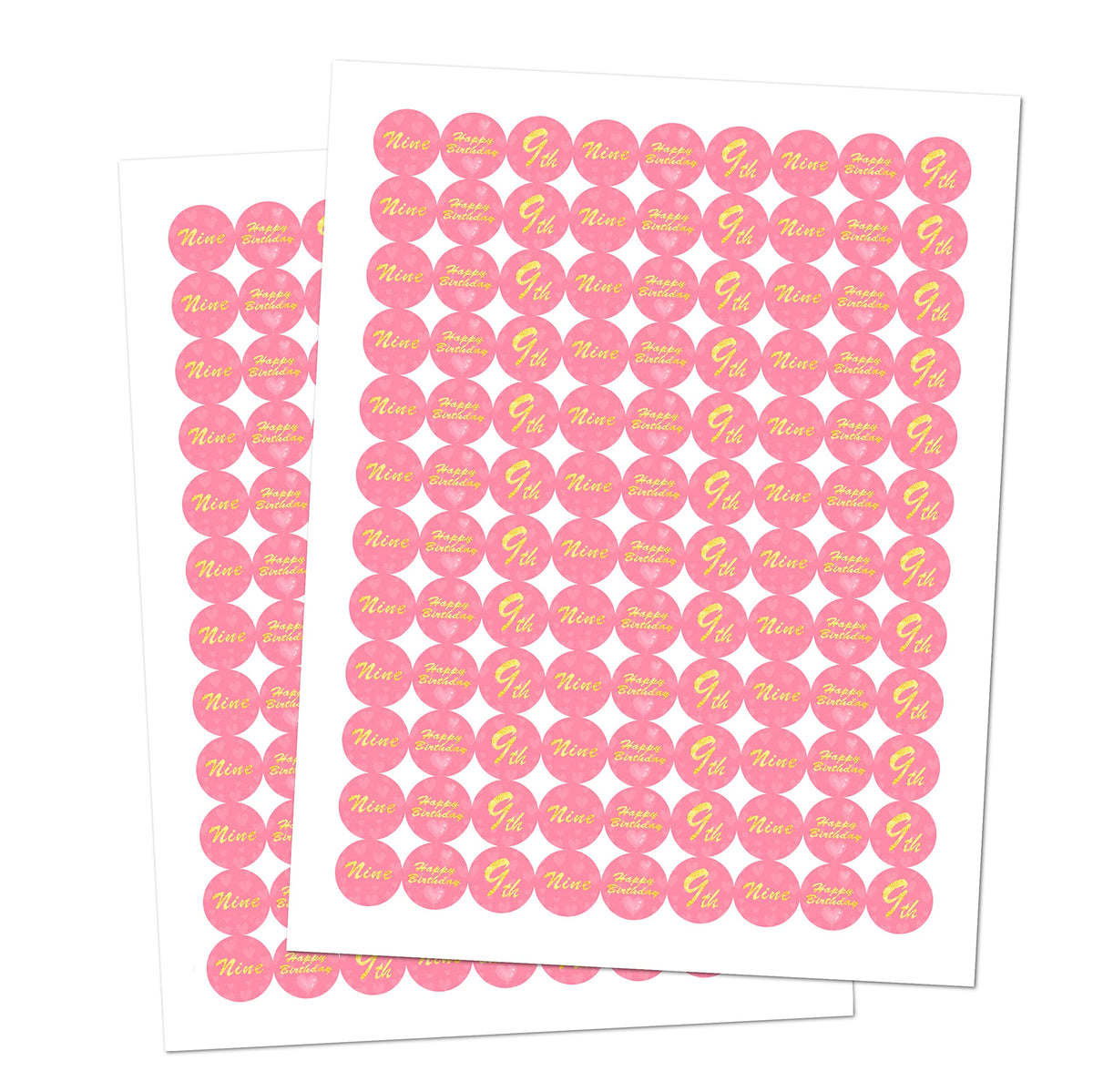 9th Birthday Kisses Stickers, Nine Pink Kiss Labels for Girl Happy Birthday Party, Chocolate Drop Tabletop Decorations, Candy Not Included. Made in