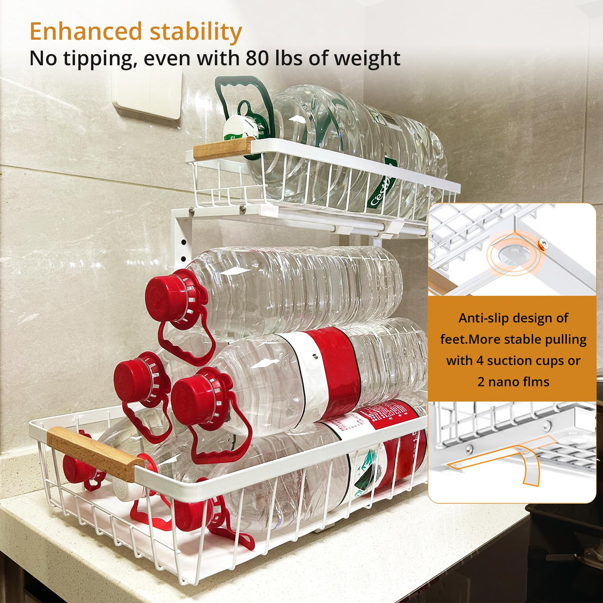 whalenoble Under Sink Organizer, 2 Tier Pull Out Cabinet Organizers and Storage for Kitchen Bathroom Pantry Laundry, Adjustable Height, Slide Out Thickened Metal Storage Shelf (Black, 1 Pack)