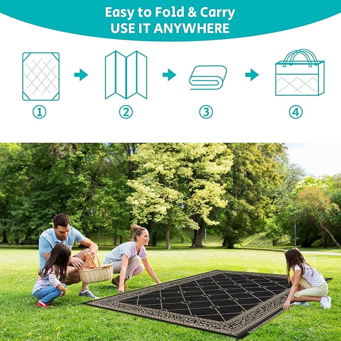 HEBE Outdoor Rug Waterproof 8x10, Reversible Plastic Straw Rug RV Camping Rug, Indoor Outdoor Patio Mat Clearance, Outside Carpet for Porch,Deck,Camper,Balcony,Backyard,Picnic