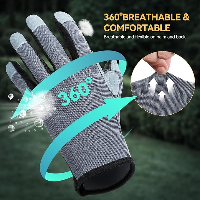 OZERO Women Leather Work Gloves: Touch Screen | Deerskin Garden Gloves with Grip | Ideal for Yard Work, Daily Tasks, Driving