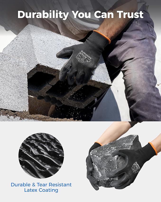 toolant Crinkle Latex Work Gloves Bulk, Rubber Coated Safety Work Gloves for Men and Women, 12 Pairs for Construction, Gardening, Warehouse (Gray, XXL)