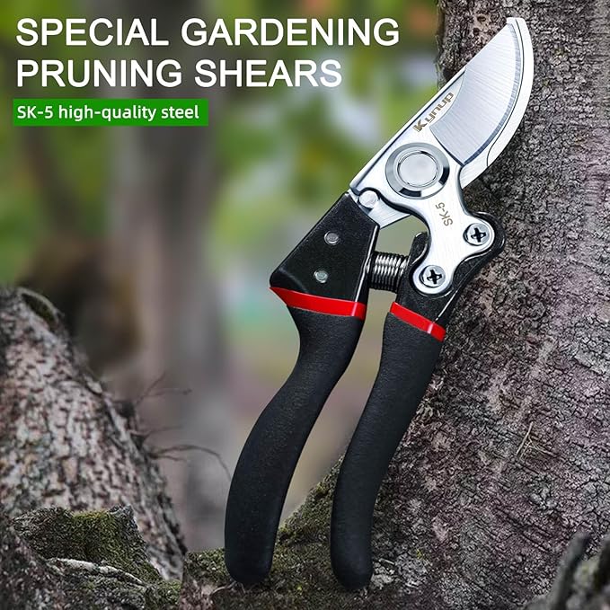 Kynup Pruning Shears for Gardening, Garden Shears Heavy Duty, Cutting Shears Pruners, Hedge Clippers, Rose Pruning Shears, Hand Clippers Gardening (Red Black)