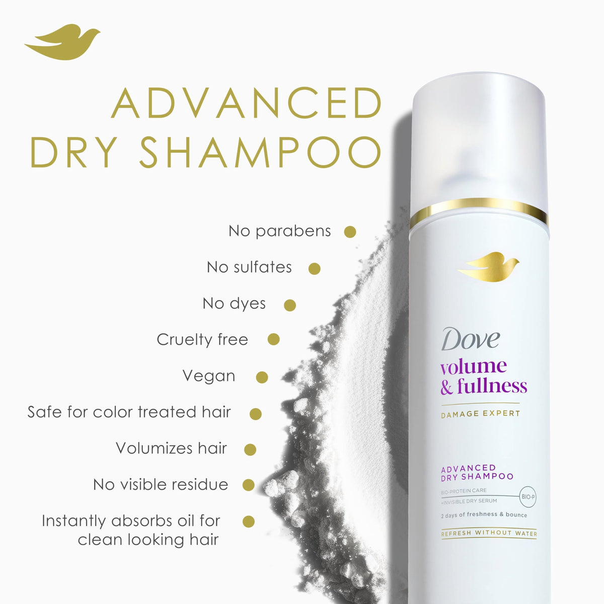 Dove Dry Shampoo Spray, Hair Volume & Fullness, Absorbs Oil, 5 oz (2-Pack)
