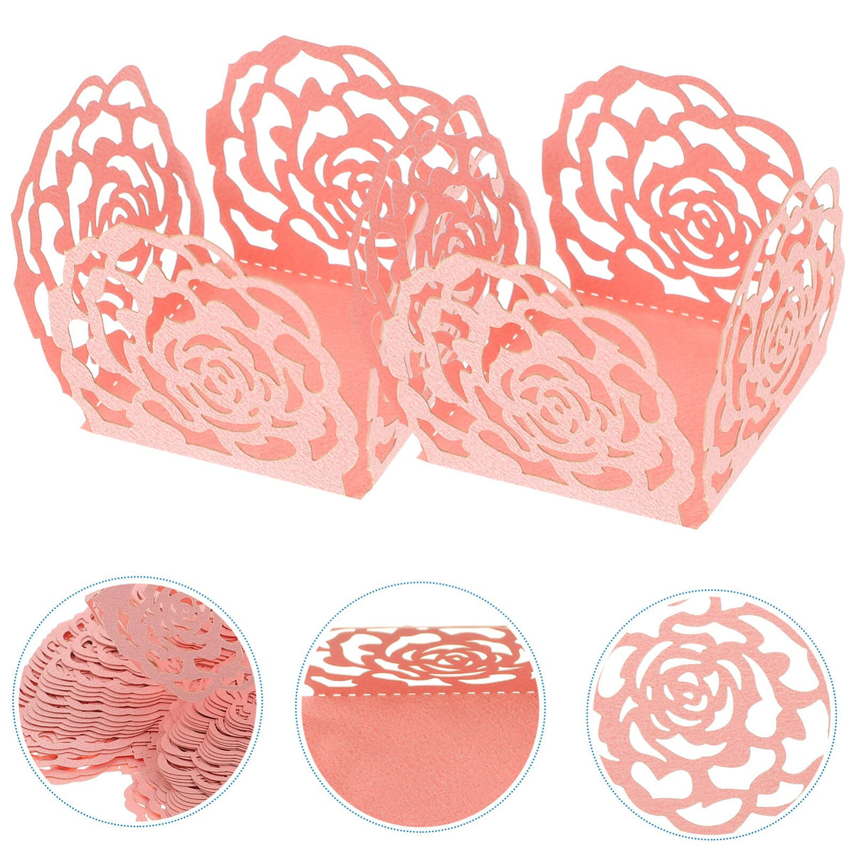 NUOBESTY 50Pcs Paper Chocolate Wrappers Truffle Cups Square Candy Packaging Wrappers Hollow-Out Dessert Paper Tray for Party Wedding Baby Shower