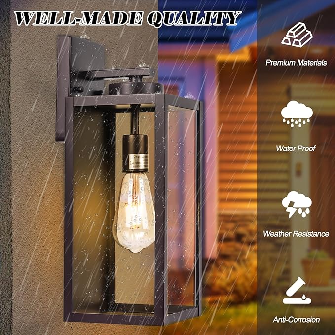 Oil-Rubbed Bronze Outdoor Wall Light Fixture, Large 16" ORB Exterior Wall Lantern, Farmhouse Porch Sconce Lighting, Modern Wall-Mounted Outside Lights for House, Garage, Patio Lamp