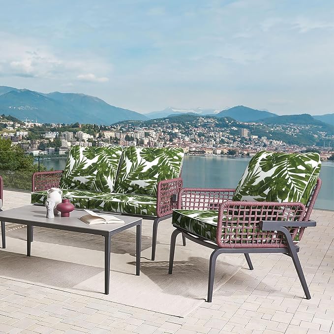LVTXIII Outdoor/Indoor Deep Seat Cushion Patio Seat and Back Cushion Set All-Weather Replacement Chair Cushion for Chairs Sofa and Coach, 24"x24"x4", Palms Green