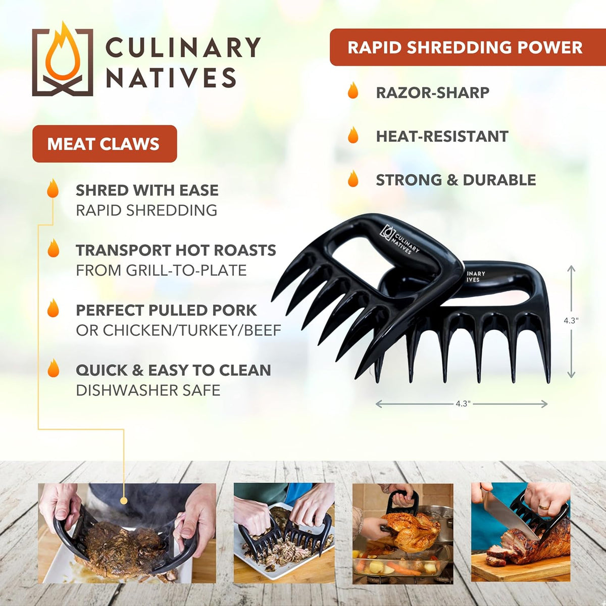 Smoker Gloves, Meat Claws, Thermometer, Timer, Brush | No.1 Heat Resistant BBQ Gloves | Meat Shredder Claws | Silicone Grill Gloves and Pulled Pork Claws with Smoker Accessories Kit & Tools (Black)