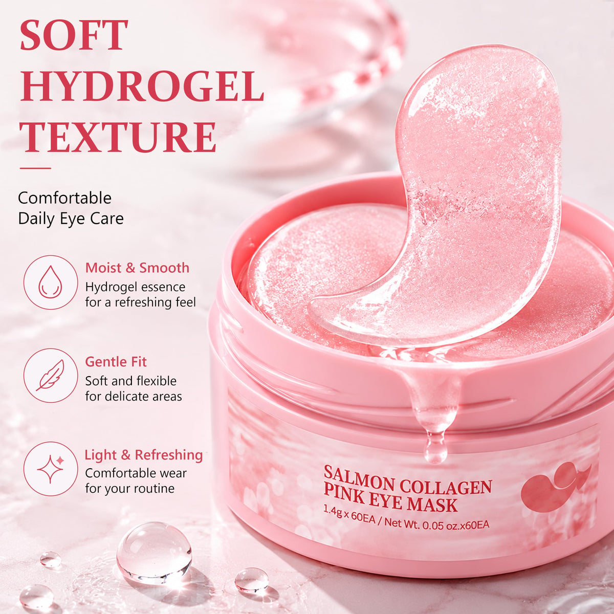 XPICZE Salmon Collagen Under Eye Masks, 60-Count Pink Hydrogel Eye Pads for Puffy Eyes & Dark Circles, Deep Hydrating K-Beauty Skincare for Firming & Fine Lines, 30 Pairs