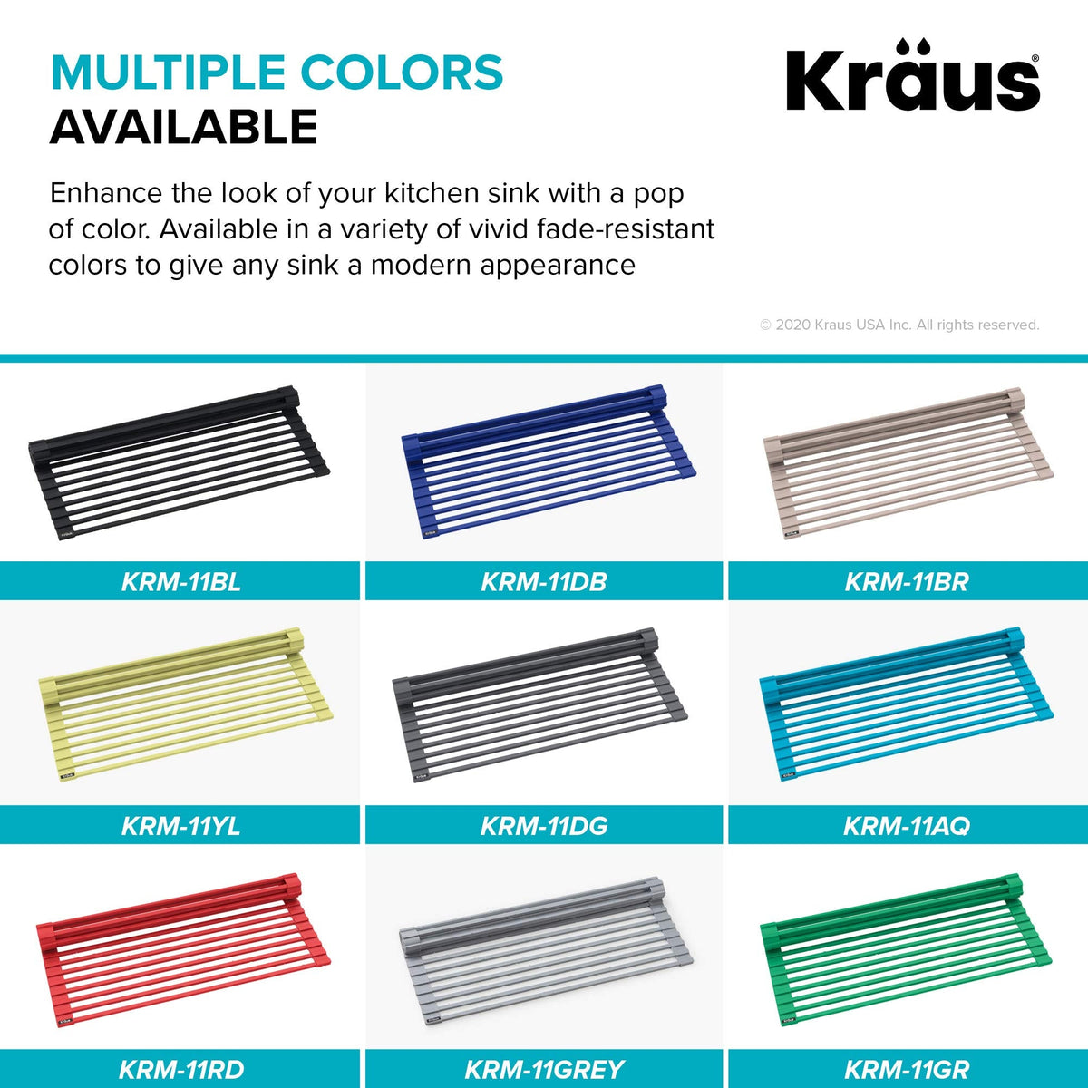 Kraus Multipurpose Workstation Sink Roll-Up Dish Drying Rack, Colander and Trivet in Dark Grey, KRM-11DG