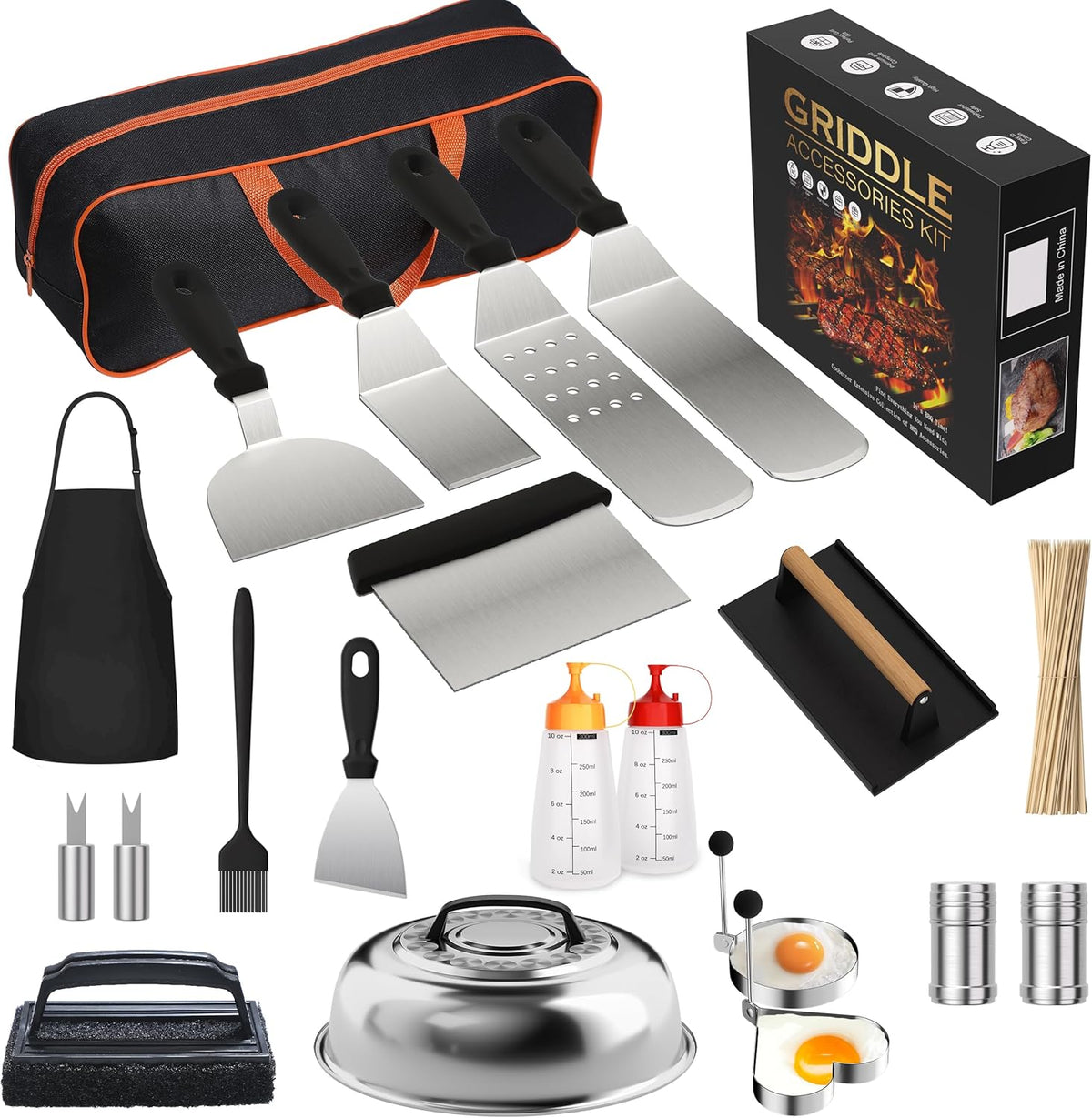 120 Pcs Griddle Accessories Kit for Blackstone - Perfect Flat Top Grill Accessories for Outdoor, Professional Round Melting Dome with Cast Iron Smash Burger Press for Barbecue.