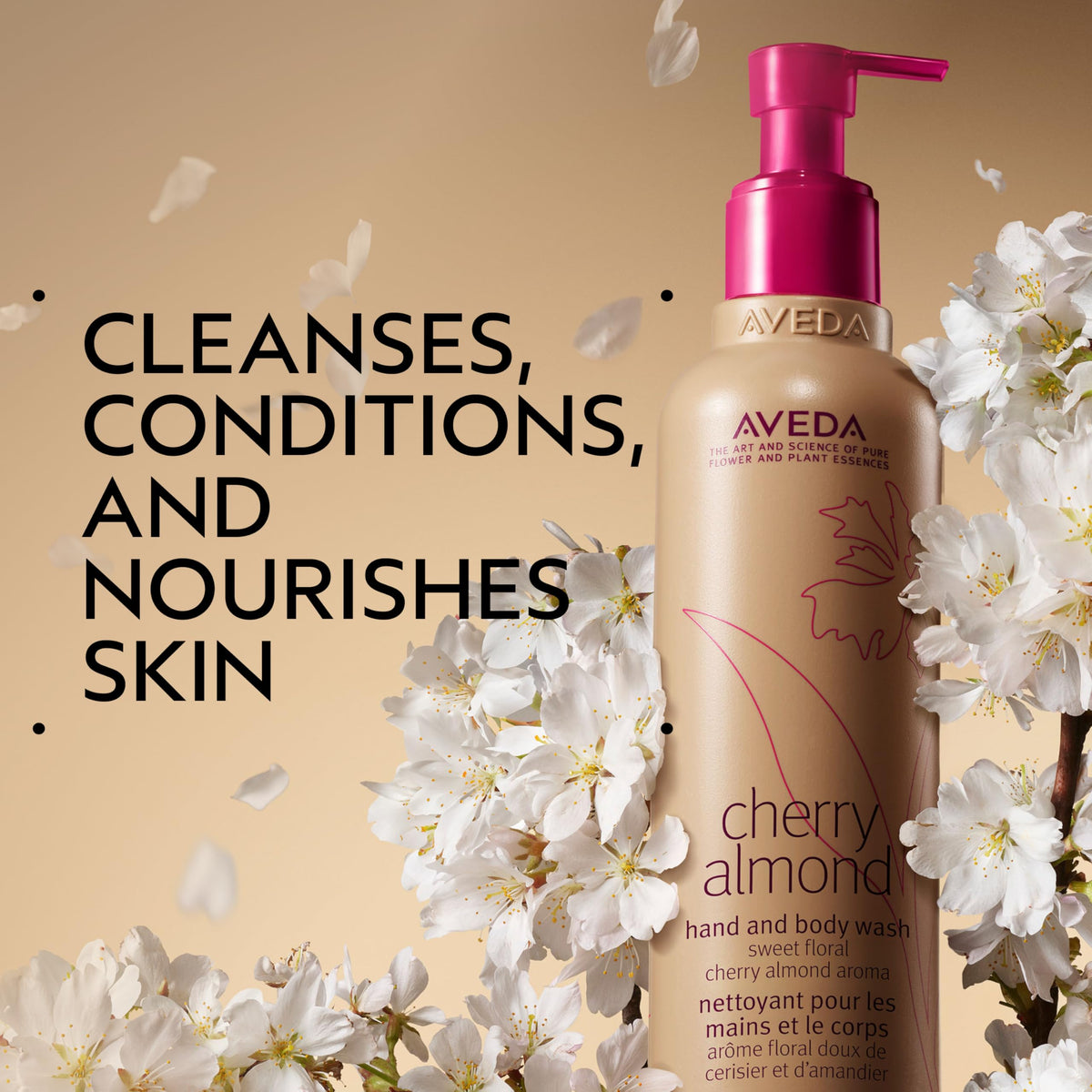 Aveda Cherry Almond Hand & Body Wash |with Sweet Almond Oil, Cherry Blossom Extract | Sweet Floral Aroma of Tonka Bean, Certified Organic Orange, Ylang Ylang | 97% Naturally Derived*, 8.5 Fl Oz