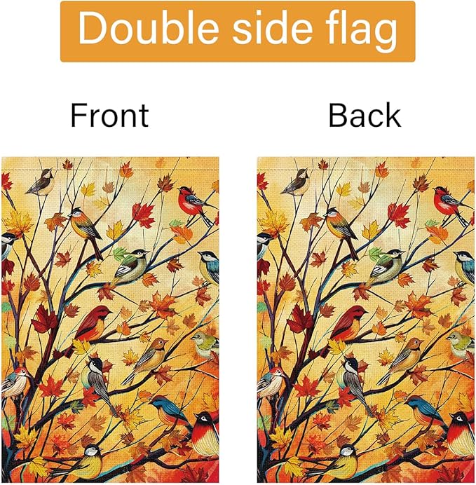 Louise Maelys Welcome Fall Garden Flag 12x18 Double Sided, Small Burlap Autumn Maple Tree Birds Thanksgiving Outside Outdoor House Yard Decor