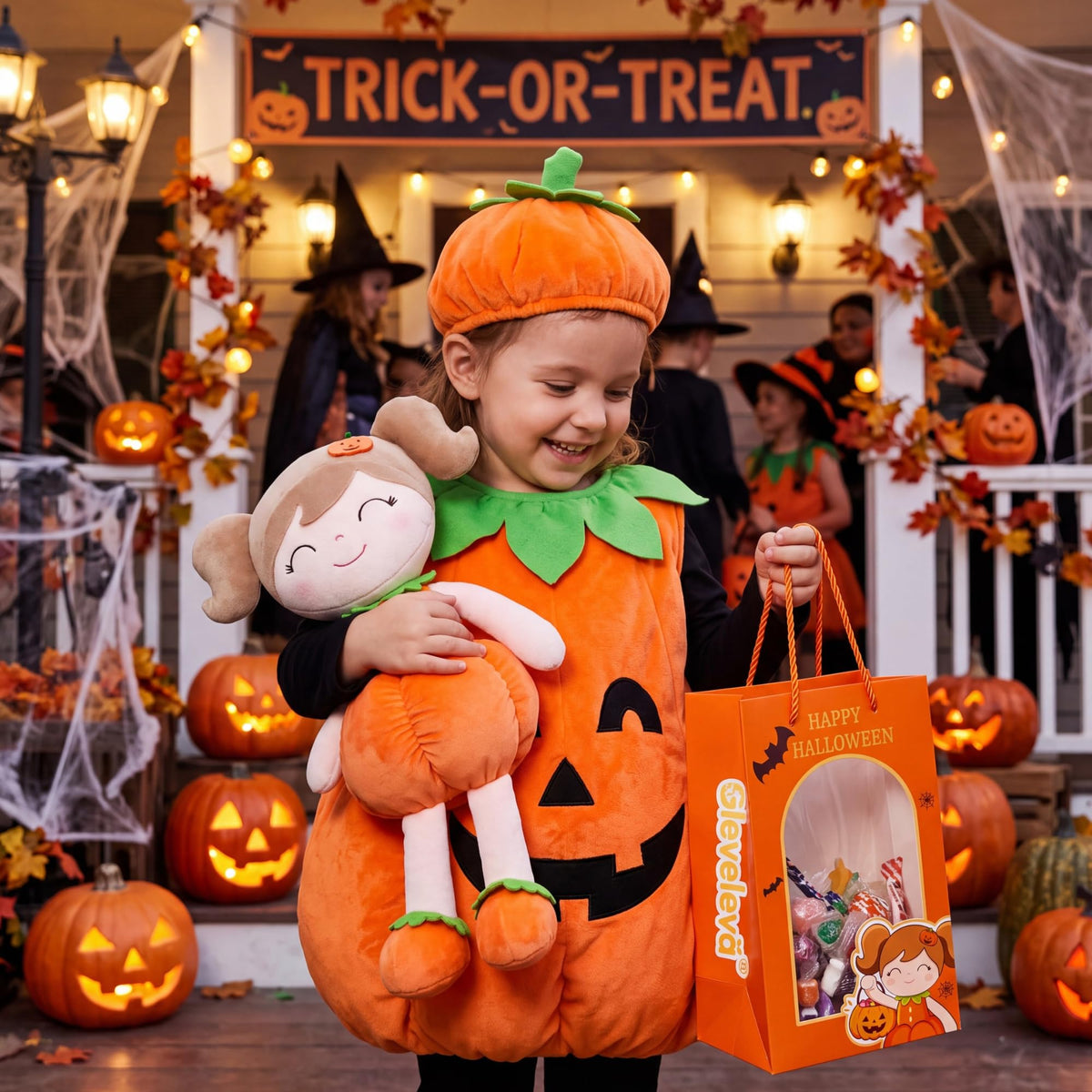 Halloween Plush Toy, Trick-or-Treat Gift, Pumpkin Doll, Keychain, Gift Bag
