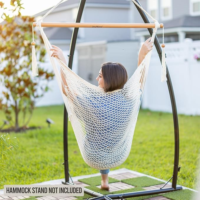 JoyView Hammock Chair with Spreader Bar Caribbean Hammock Swing Chair 300 LBS Weight Capacity XL Rope Hanging Chair for Outdoor Indoor Garden Yard - Light Blue