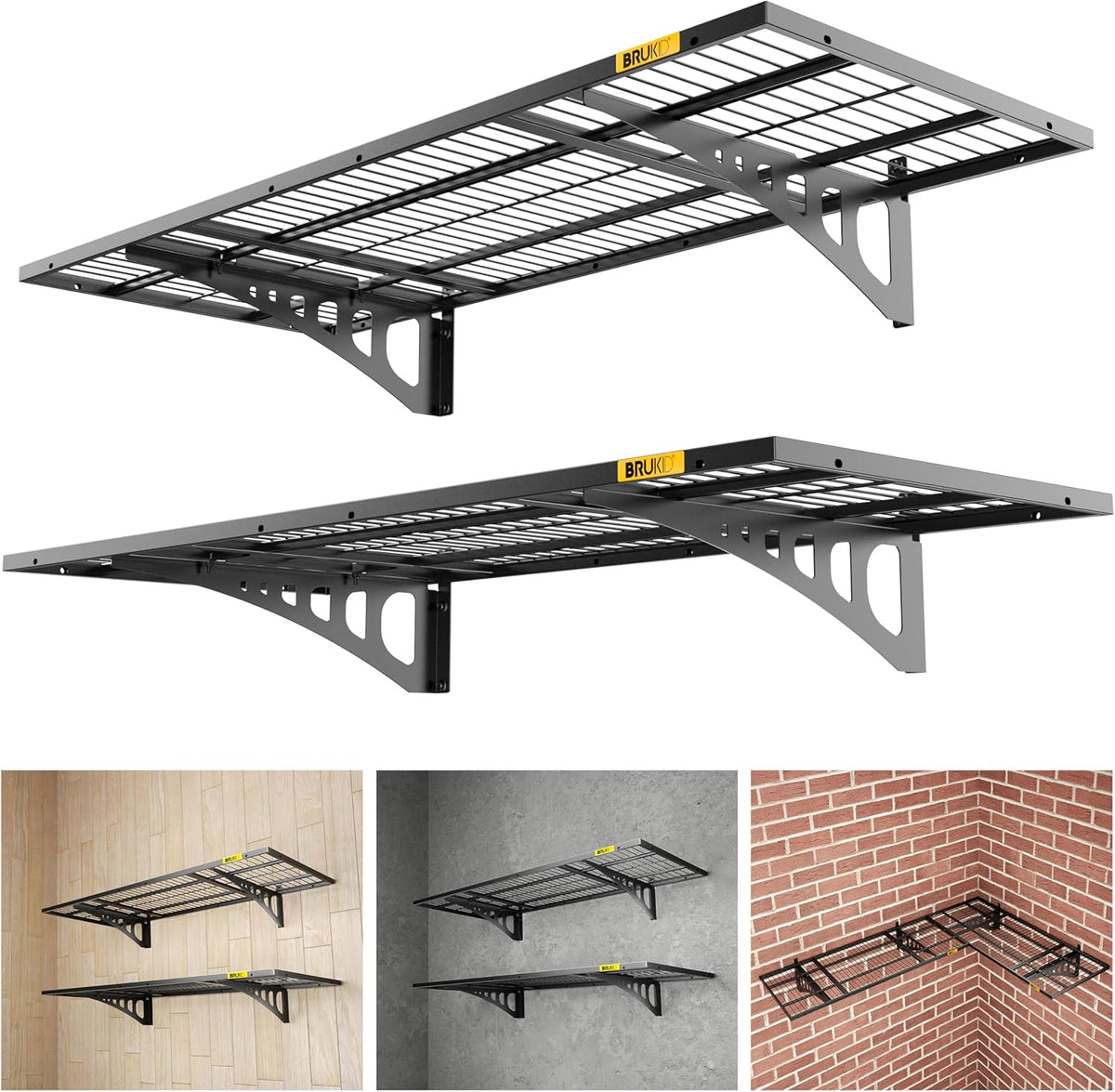 1.64x4ft Adjustable Rail Wall Garage Storage Shelf, for Tool Room, Storage Room, Store Supermarket Wall Storage Shelving Rack (2 Pack-Black)