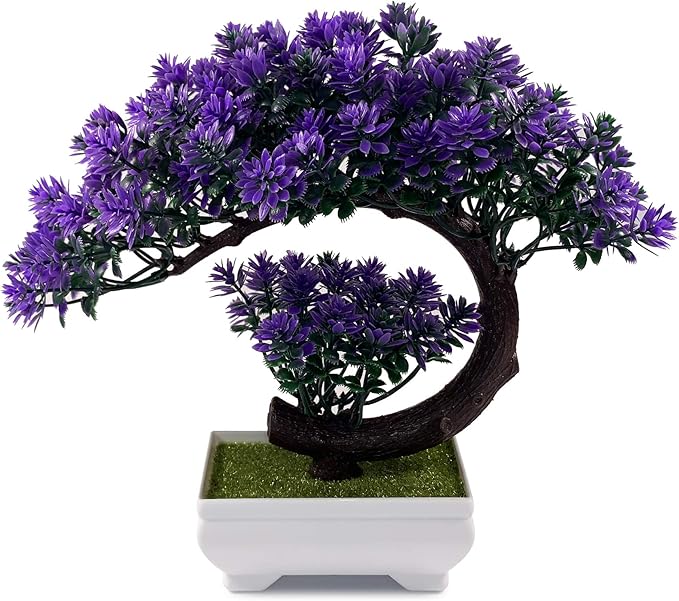 Small Artificial Plants Greenery Desktop Bonsai - Purple Plastic Fake Plants for Home Decor Indoor Bookshelf Office Desk Bathroom Room Decor, Tall 8.5"