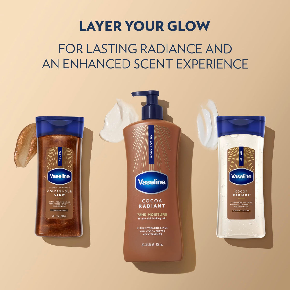 Vaseline Cocoa Radiant Body Lotion for Dry Skin + Cocoa Butter 20.3oz 3ct